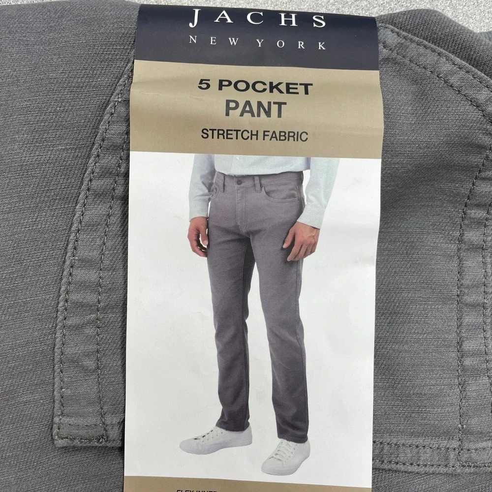 NEW Jachs New York Men's 32x29 Gray 5 Pocket Stretch Fabric Flex Waistband Pants